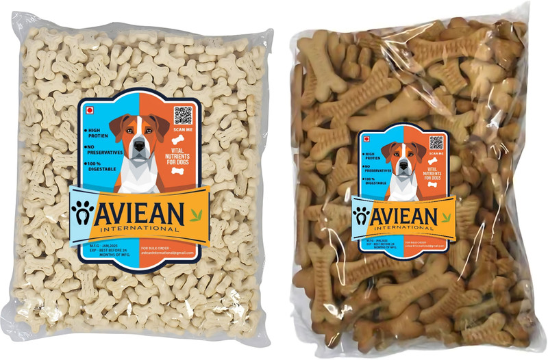 Aviean International Dog 1 Adult,1 MIx Biscuits Combo Offer (550G+550KG) Non-Veg Bacon, Milk 1 kg (2x0.5 kg) Dry Adult, New Born, Senior, Young Dog Food
