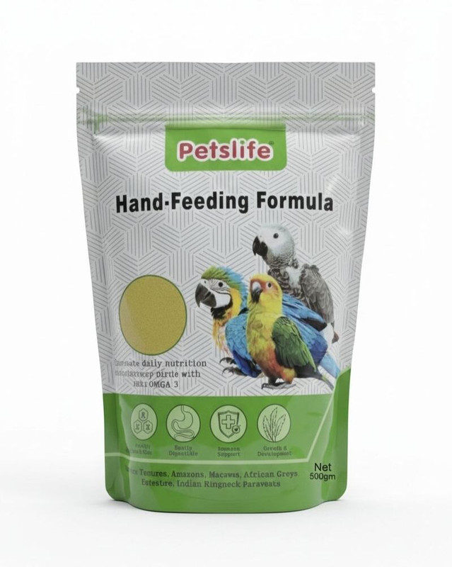 HOOGHLY AQURIUM Petslife Complete Nutritious Hand Feeding Bird Food with DHA Omega 3 0.5 kg Dry All Life Stages Bird Food