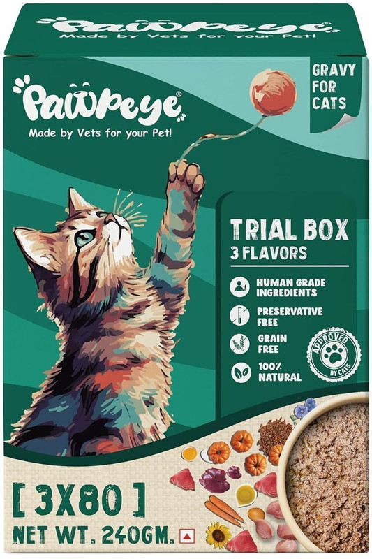 Pawpeye Trial Box Cat Wet Food Adult & Kitten Grain Free, No Preservatives Tuna, Pumpkin, Liver 0.24 kg (3x0.08 kg) Wet Adult Cat Food