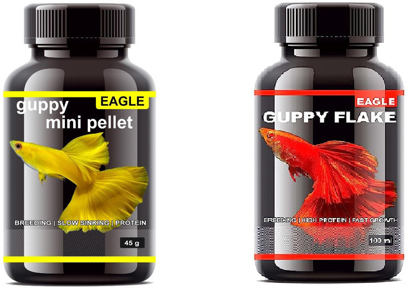 EAGLE Guppy Mini Pellet Fish Food 45g - for Fast Growth - Color-breeding-Protein Fish 0.45 kg Dry Adult, New Born, Senior, Young Fish Food