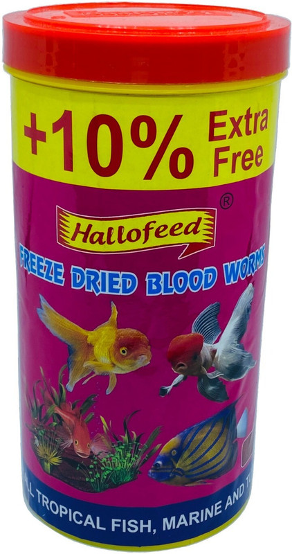 Hallofeed Freeze Dried Blood Worms - 22g(20g+2gExtra) 0.2 kg Dry Adult, Young Fish Food