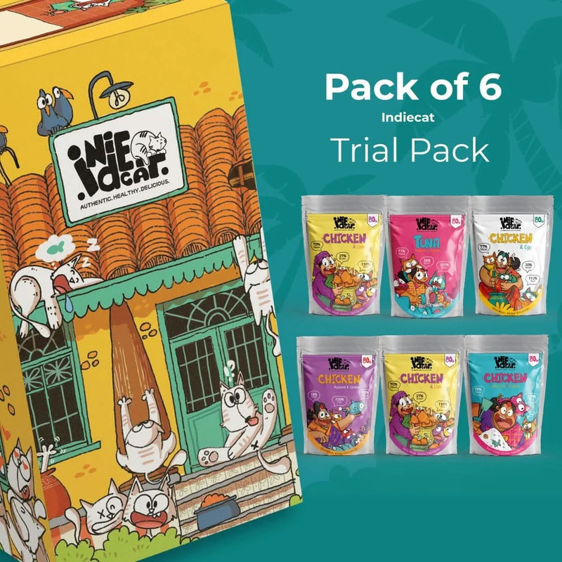 Indie Cat Adult Chicken Egg Liver Mackerel White Fish Sardine Tuna Makerel Meal 0.48 kg (6x0.08 kg) Wet Adult Cat Food