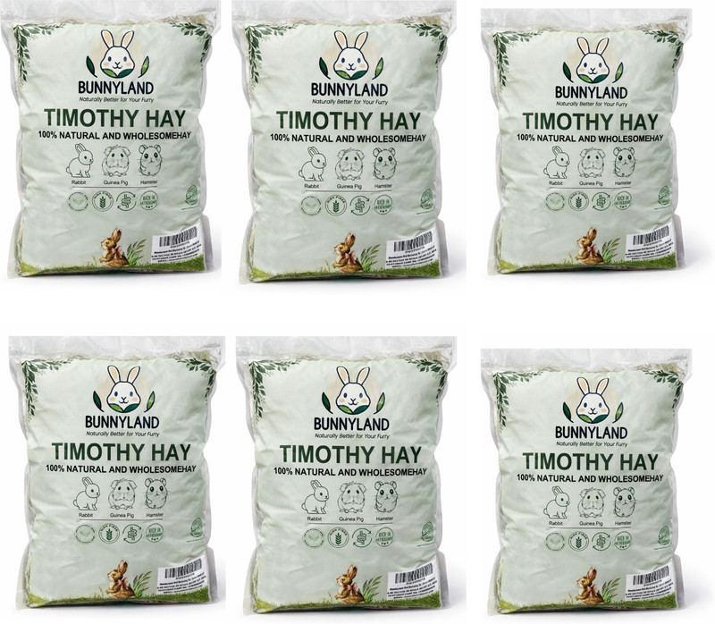 BUNNYLAND Timothy Hay for Rabbits Guinea Pigs Hamsters High Fiber Natural 1 kg (2x0.5 kg) Dry All Life Stages Rabbit Food