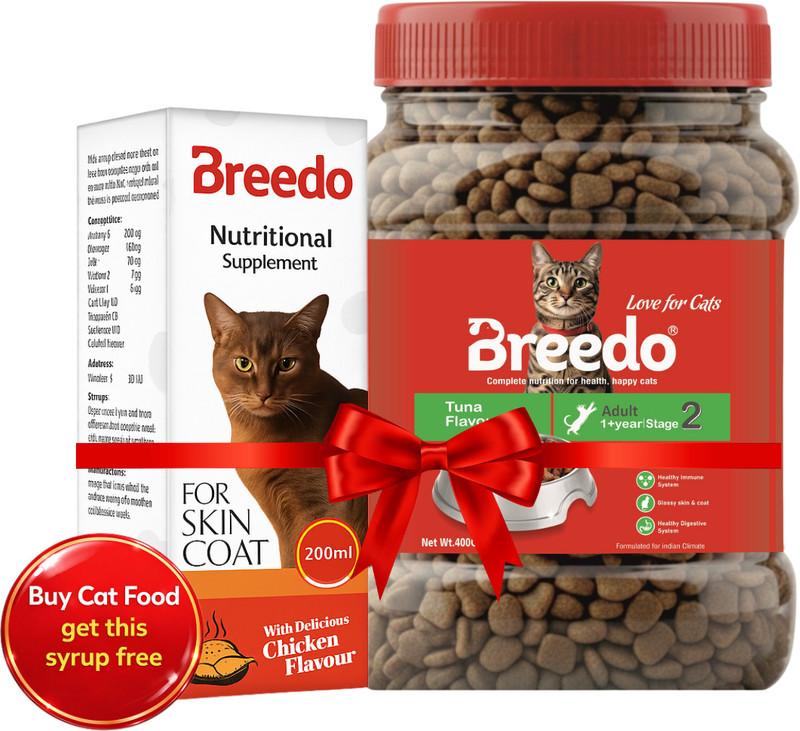Breedo Adult Stage 2 dry cat food Salmon flavors 400g with Free Nutritional Supplement Fish 0.6 kg Dry Young Cat Food