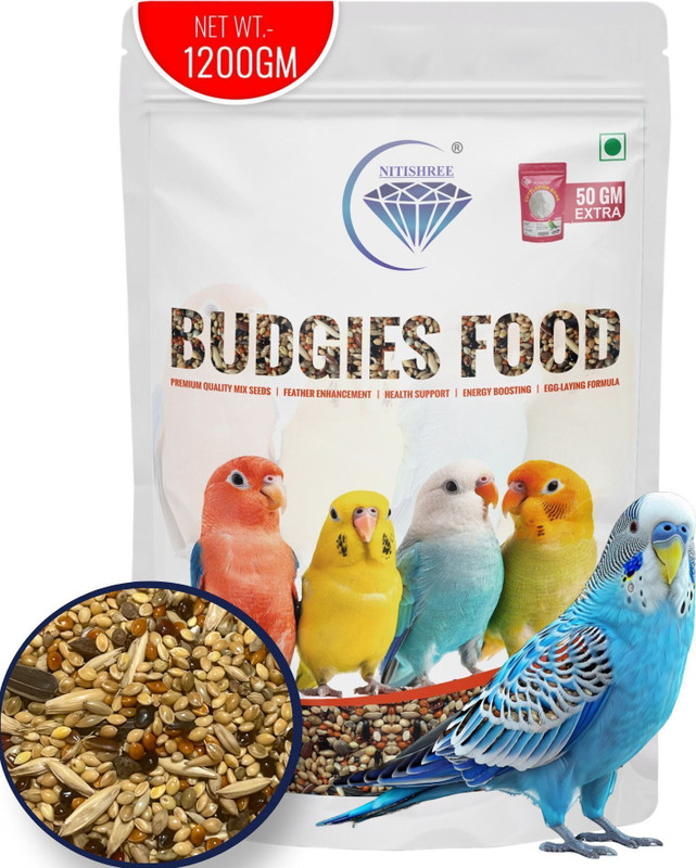 Nitishree Premium Bird Food for Imported Seed Mix-1200g with Calcium 50g for Budgies Food Nuts 1250 kg Dry New Born, Adult, Young, Senior Bird Food