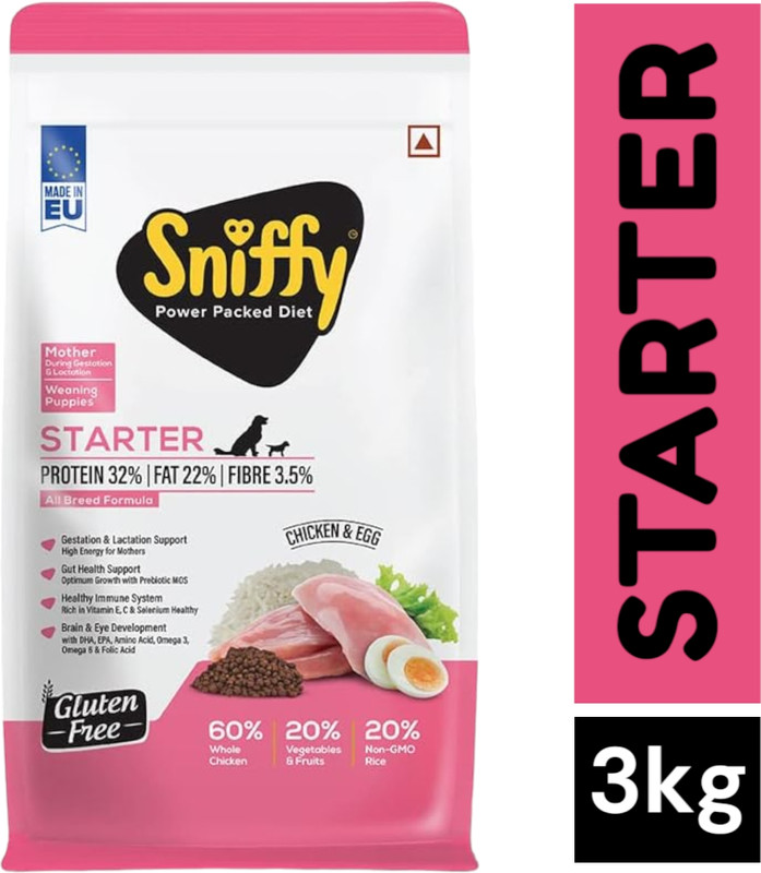 SNIFFY Sniffy Starter 3kg Power Packed Diet for Weaning puppies and Mother Chicken, Egg 3 kg Dry New Born Dog Food