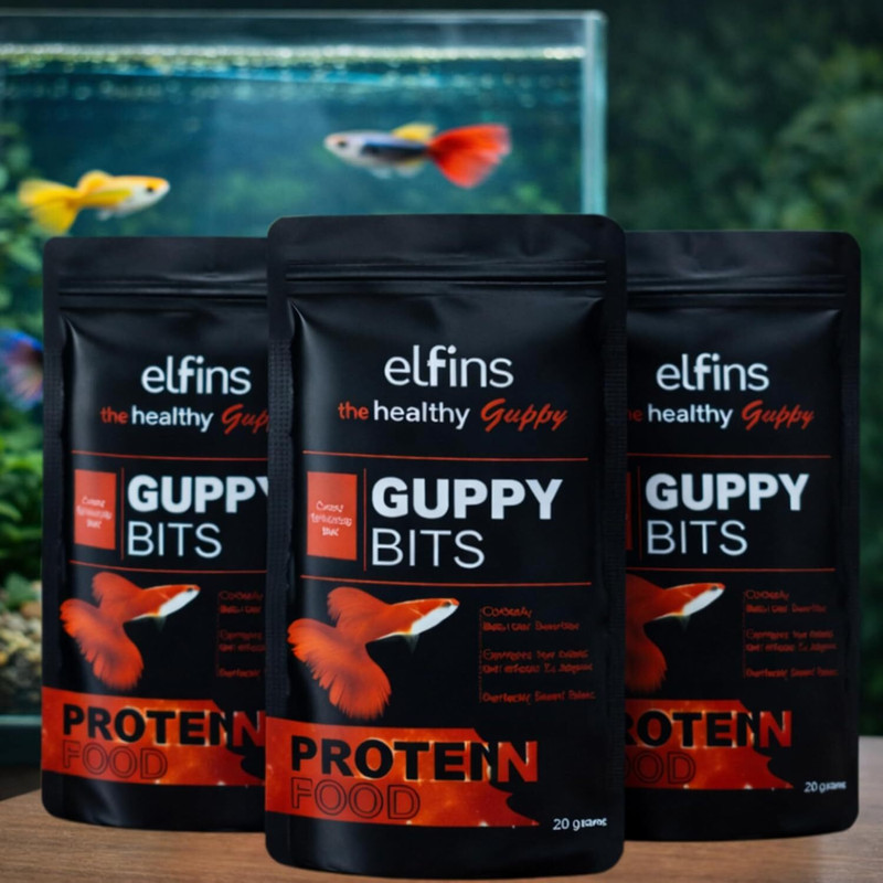 FinyPetz Elfins Guppy Bits Fish Food 20g (Pack of 2) | High Protein Color Enhancing Feed Fish 0.04 kg (2x0.02 kg) Dry All Life Stages Fish Food
