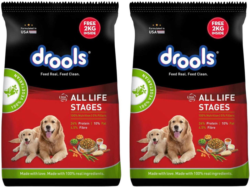 Drools 100% Vegetable,10Kg*2=20Kg Pack of 2,Dry Dog Food All Life Stages Vegetable 20 kg (2x10 kg) Dry Adult Dog Food