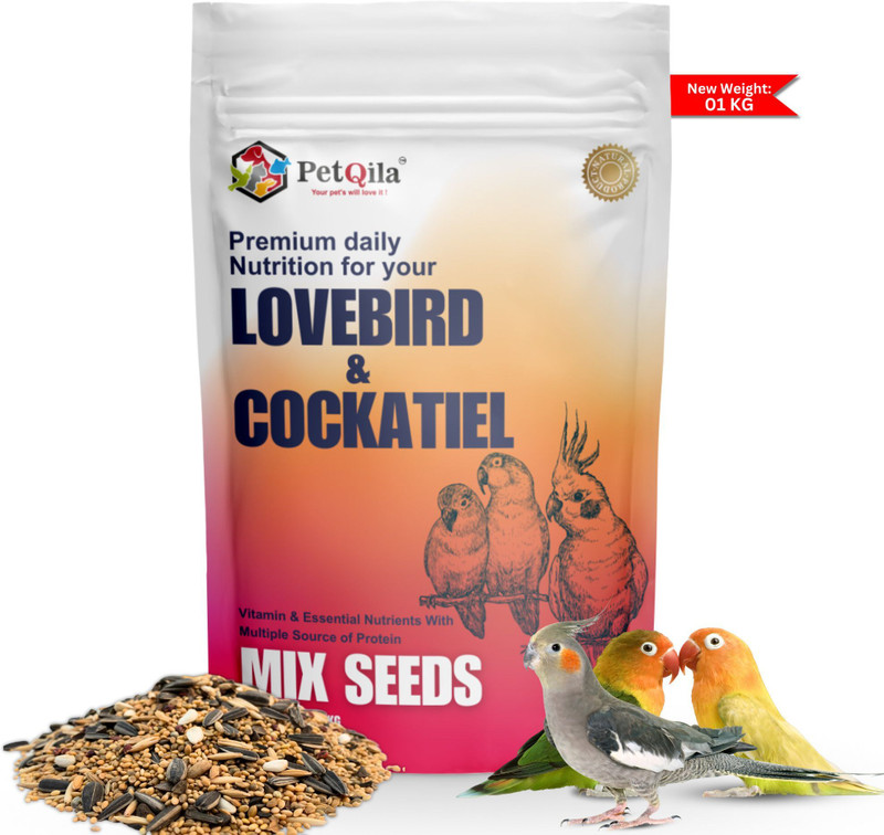 PetQila Lovebirds & Cockatiels Mix Seeds | Healthy Seed Mix with Millets & Grains 1 kg Dry All Life Stages Bird Food