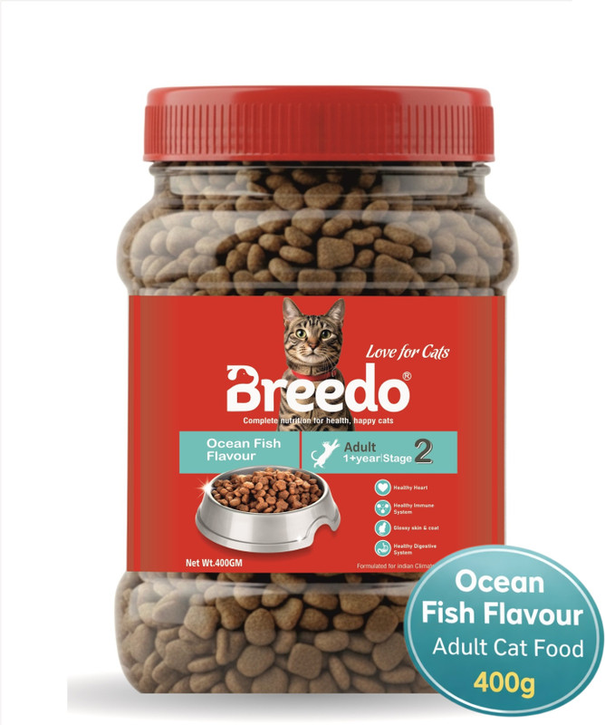 Breedo Tuna Flavour Kitten Dry Cat Food-400gm | Contains 41 Essential Nutrients Tuna 0.4 kg Dry Young Cat Food