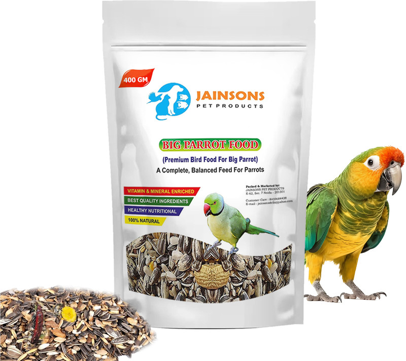 Jainsons Pet Products Big Parrot Food 11-12 Types of Seeds Ideal Food for Parakeets, Parrots 0.4 kg Dry Young, Adult, New Born Bird Food