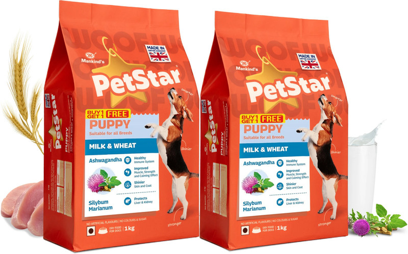 PetStar Starter ,Improves muscle & strength, Supports immunity, protects liver & kidney 2 kg (2x1 kg) Dry Adult Dog Food