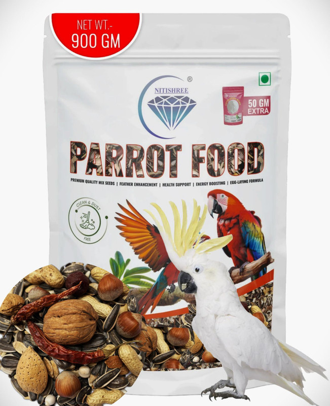 Nitishree Premium Parrot Food 21 Type Seeds Mix for Macaws & Big Parrots -900g & 50g cal Nuts 0.9 kg Dry Adult, Young, Senior Bird Food