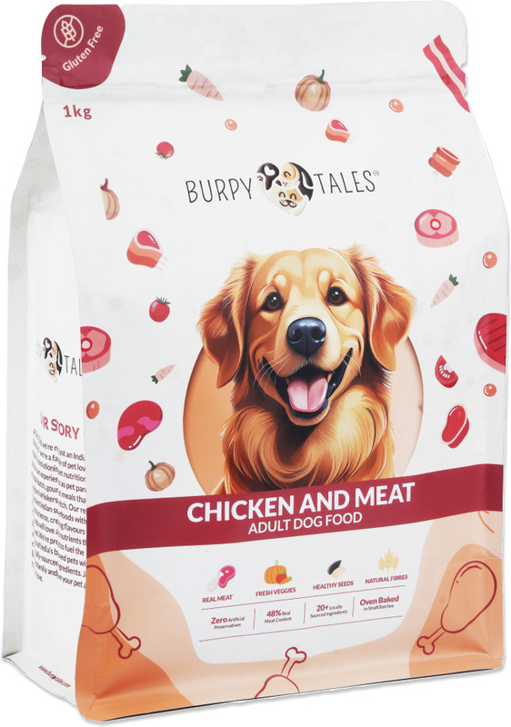 Burpy Tales Adult Dog Food 4KG - Baked Chicken and Meat Kibble for All Breeds Chicken 4 kg Dry Adult Dog Food