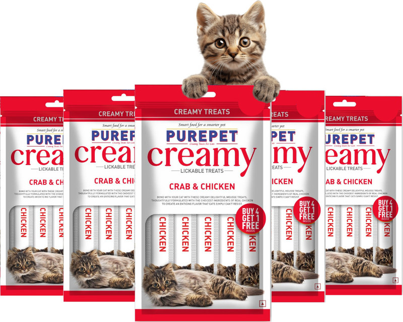 Purepet Creamy Lickable Cat Treats, Real Chicken, Pack of 5 x 75G Chicken 0.075 kg (5x0.01 kg) Wet Adult Cat Food