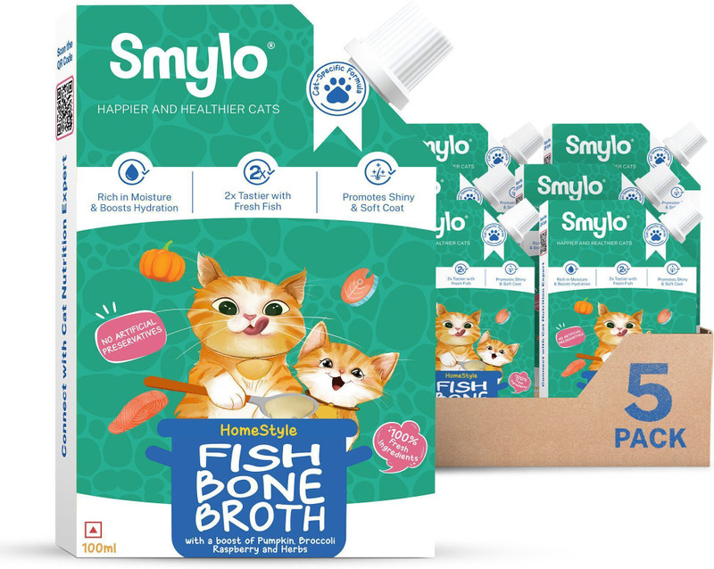 Smylo Daily Hydration Booster, Chicken Bone Broth for Cats Chicken 0.4 kg (3x0.13 kg) Wet Adult, Young, Senior Cat Food