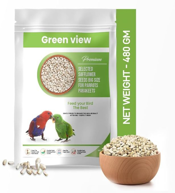 Green view Premium Selected Safflower Seeds (Big Size) for Parrots, Parakeets Weight 480 GM Oats 200 kg Dry Adult Bird Food