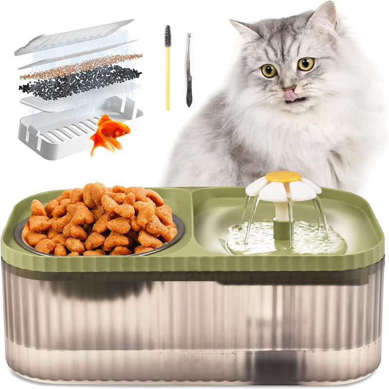 PetVogue Cat Fountain Dispenser & Food Bowl | 3L with Filter | Ultra Quiet Pump - Blue(Polypropylene)