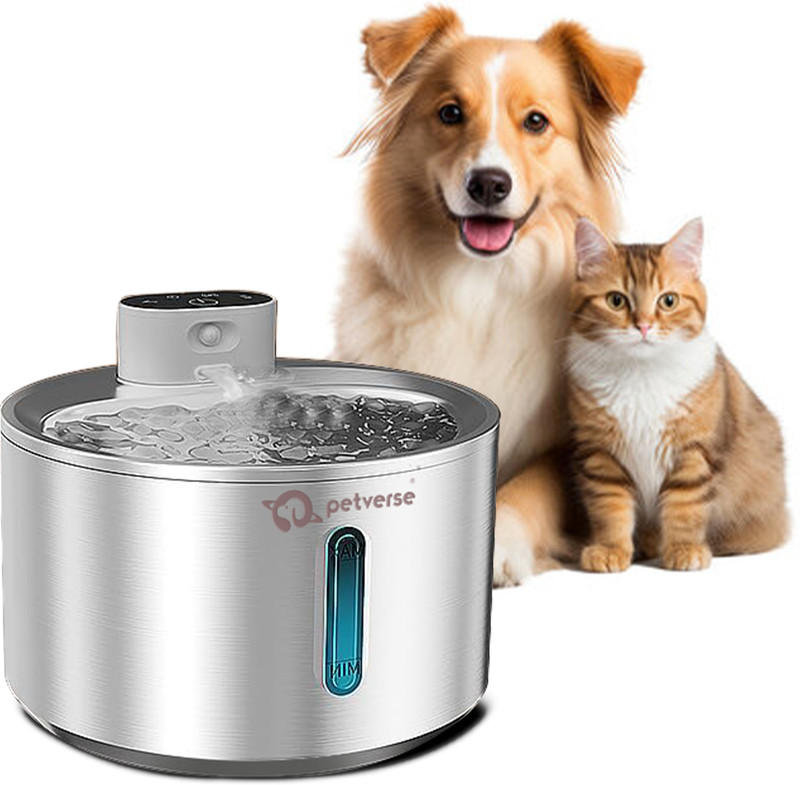 Petverse Motion Sensor Steel Pet Water Fountain 4L, Wireless, 3 Modes, Filtered(Stainless Steel)