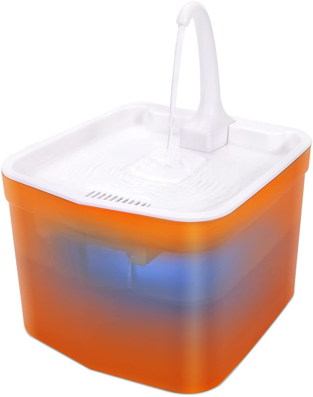 PetVogue Cat tap Water fountain with LED Light | Automatic & Ultar Quiet | Orange 2L(Polypropylene)