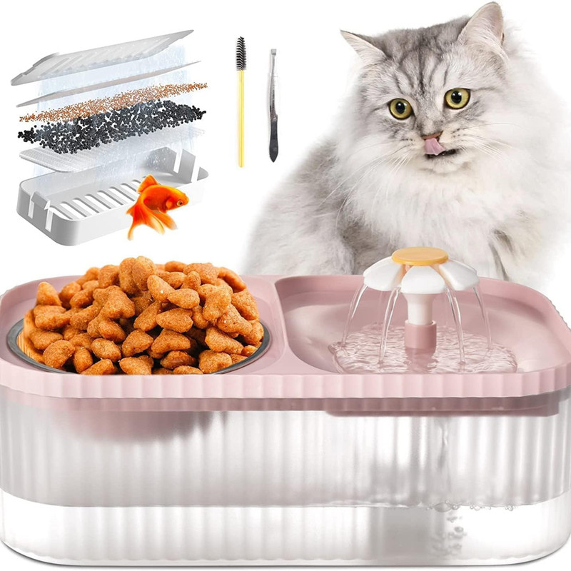 PetVogue Cat Water Fountain Dispenser & Food Bowl | 3L | Ultra Quiet Filter Pump - Green(Polypropylene)