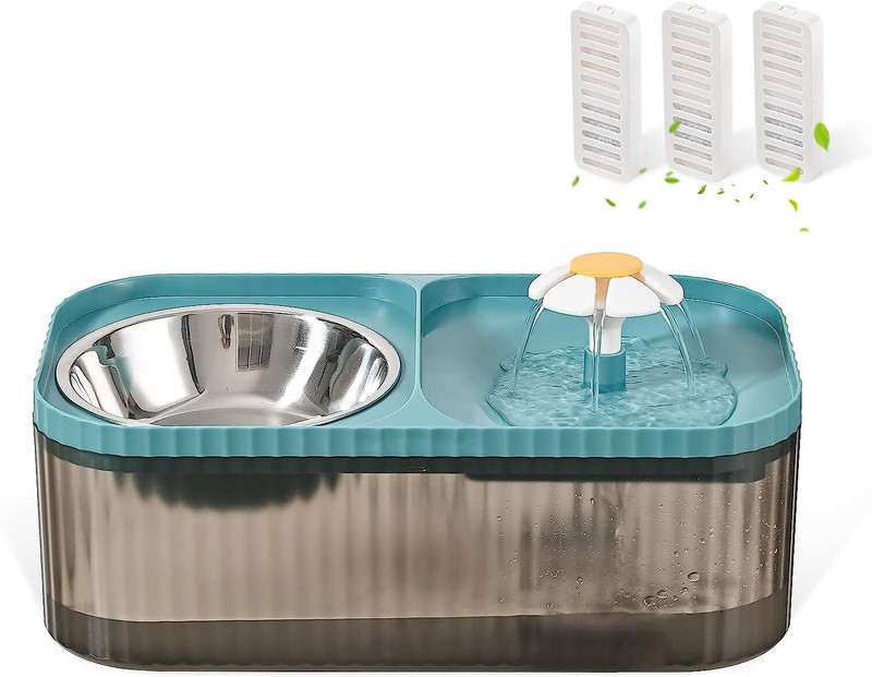 Pet Guard Cat Water Fountain and Food Bowl, 3L/101oz Ultra Flower Fountain(Plastic)