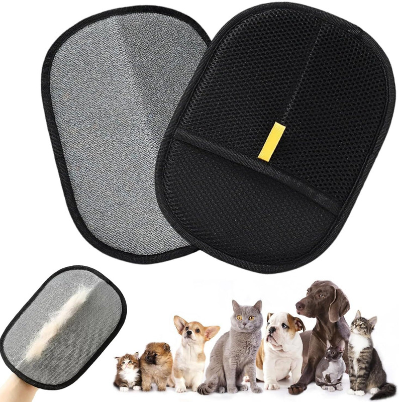 ARJ Pet Hair Removal Gloves Static Hair Catcher Mitt for Dogs Cats 9.85x8.46 Inches Grooming Gloves for Dog & Cat(Black, Large)