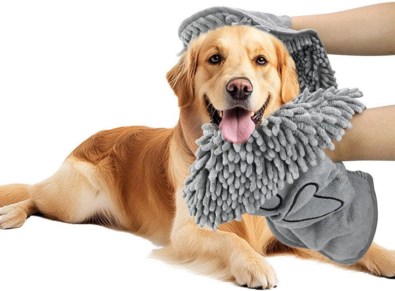 Kryst Microfiber Pet Drying Towel for Dogs & Cats Grooming Gloves for Dog(Grey, Medium)