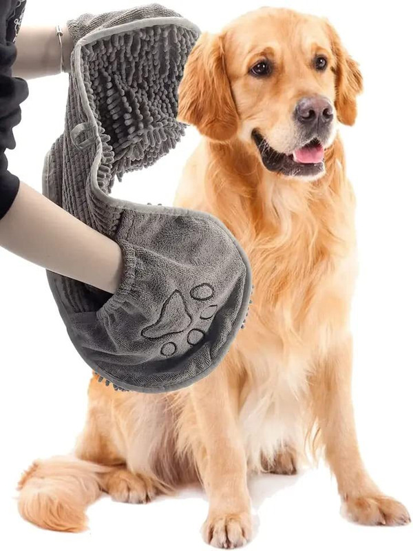 ghelanicreation Quick Dry Ultra Absorbent Pet Drying Towel with Hand Pockets | Durable, Fast Dry Grooming Gloves for Dog & Cat, Horse(Grey, Fits All)