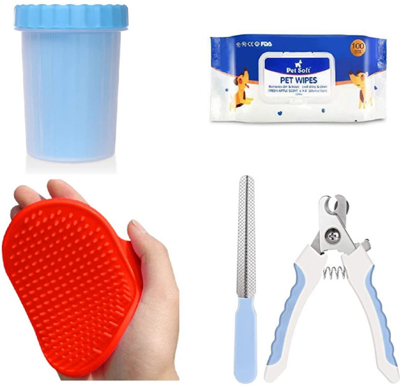 PSK PET MART 11 inch Scooper+Slicker _Nail Cutter _ Essential kit for dog Grooming Gloves for Dog & Cat(Multicolor, Fits All)