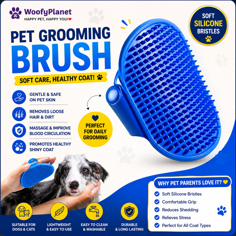 WoofyPlanet Pet Hand Bath Glove Grooming Brush Adjustable Grooming Gloves for Dog & Cat, Cow, Hamster(Multicolor, Fits All)