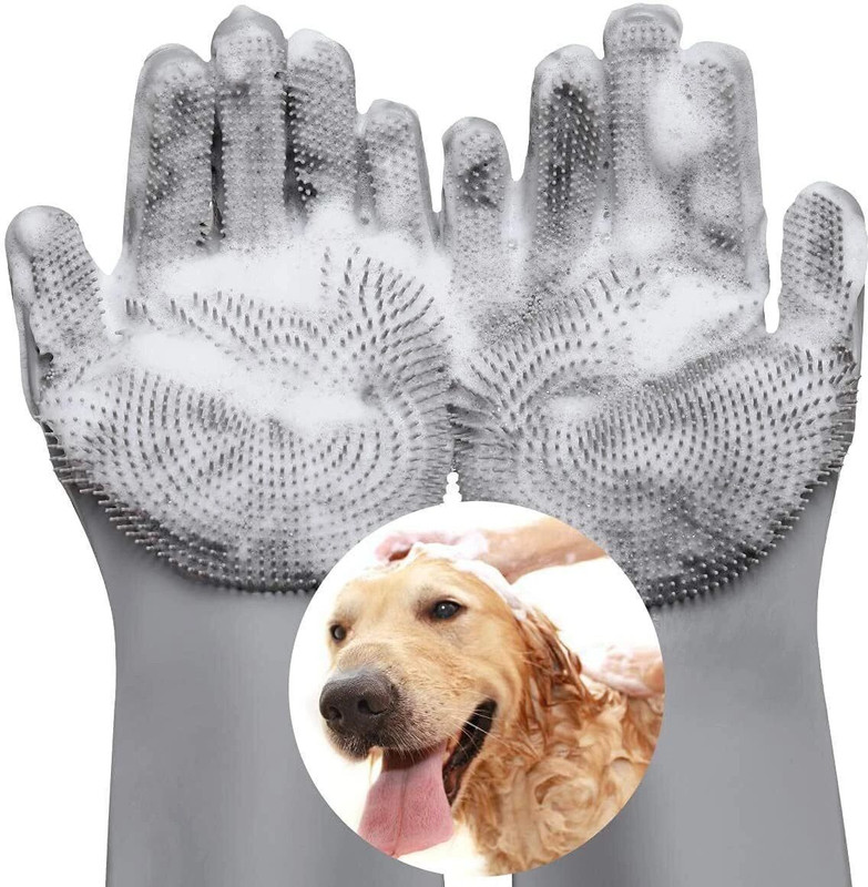 Episkey Pet Grooming Glove 1Pair Deshedding Gloves Hair Remover Mitt for Massage Bathing Grooming Gloves for Dog & Cat, Horse, Rabbit(Grey, Fits All)