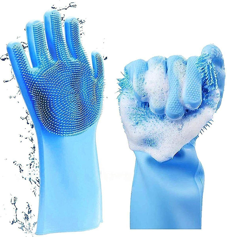 wagmart Silicone Pet Cleaning Gloves Dog Cat Bath Grooming Multi Purpose Grooming Gloves for Dog & Cat(Multicolor, Fits All)