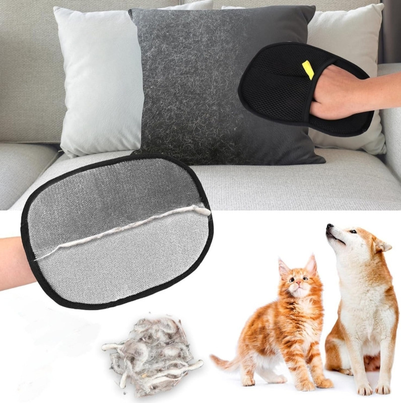 KD Brothers Pet Hair Removal Gloves Reusable Dog Cat Hair Couch & Sofa Cleaning Hand Gloves Grooming Gloves for Dog & Cat(Black, Medium)