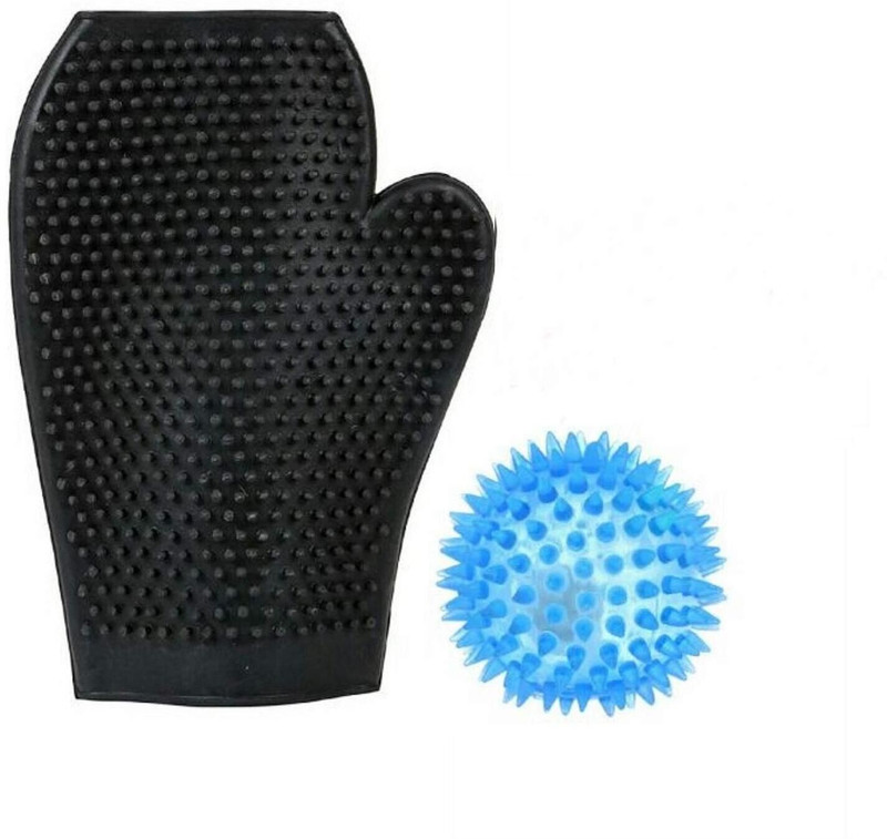 Puppy hugs Dog Shower Grooming Bathing Glove with Led Spike Squeaky Ball for Small Puppy Grooming Gloves for Dog & Cat(Black, Medium)