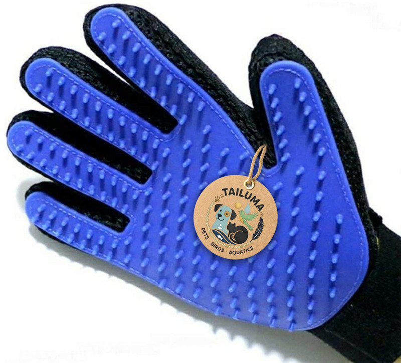Tailuma Pet Grooming Glove for Dogs & Cats – Silicone Deshedding Hair Remover Brush Grooming Gloves for Dog & Cat, Rabbit, Monkey(Blue, Fits All)