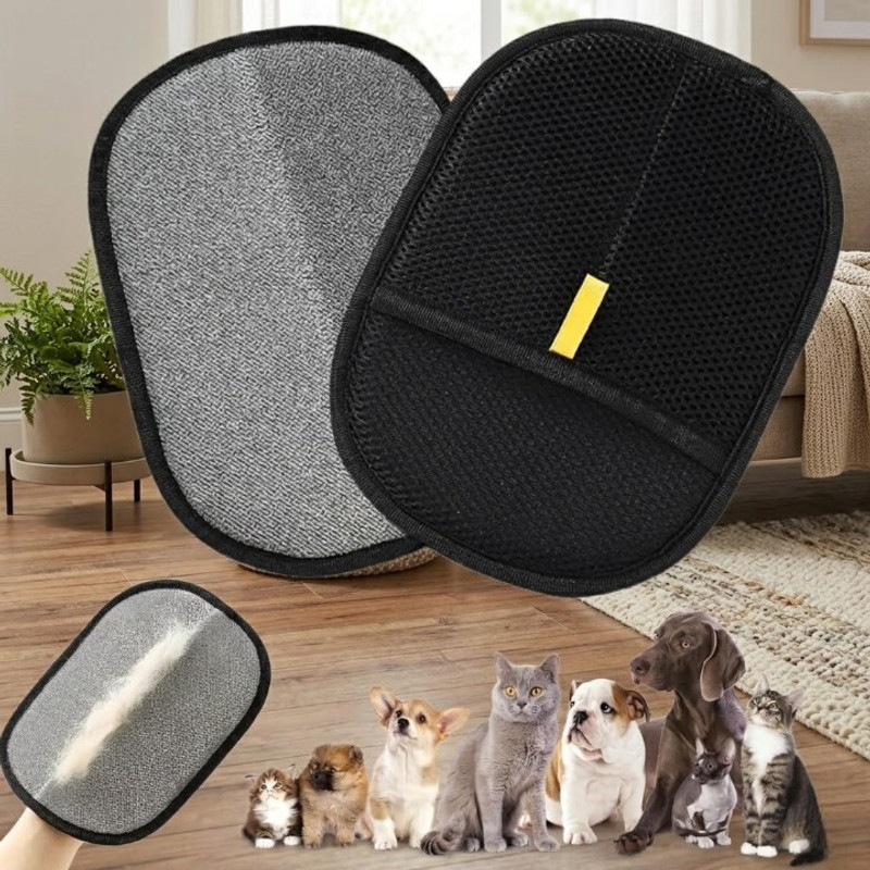 QERINKLE Pet Hair Removal Gloves Static-Enhanced Pet Hair Removal Mitt Reusable Grooming Gloves for Dog, Cat(Black, Medium)