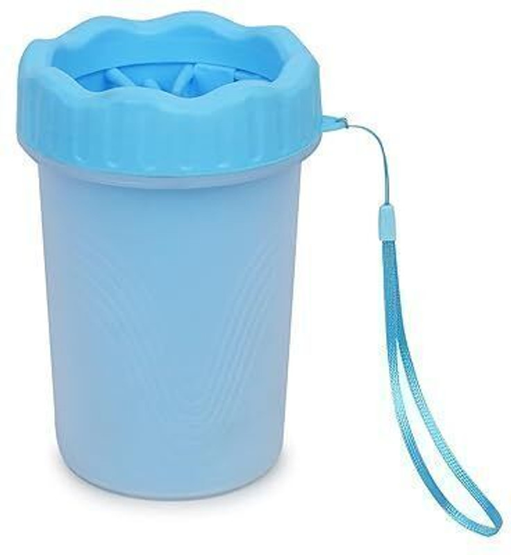 4PAWS 2-in-1 Dog Paw Cleaner Cup & Grooming Brush – Portable Silicone Foot Washer Grooming Gloves for Dog(Blue, Small)