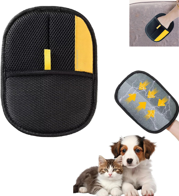 PetFlixy Electrostatic Pet Hair Remover Glove for Cats & Dogs | Reusable Grooming Mitt Grooming Gloves for Dog & Cat(Black, Medium)