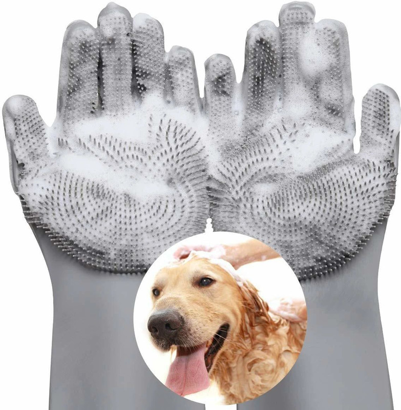 NDKART Magic Silicone Dish Washing Gloves, Silicon Cleaning Gloves, Silicon Hand Gloves Grooming Gloves for Dog, Cat(Multicolor, Medium)