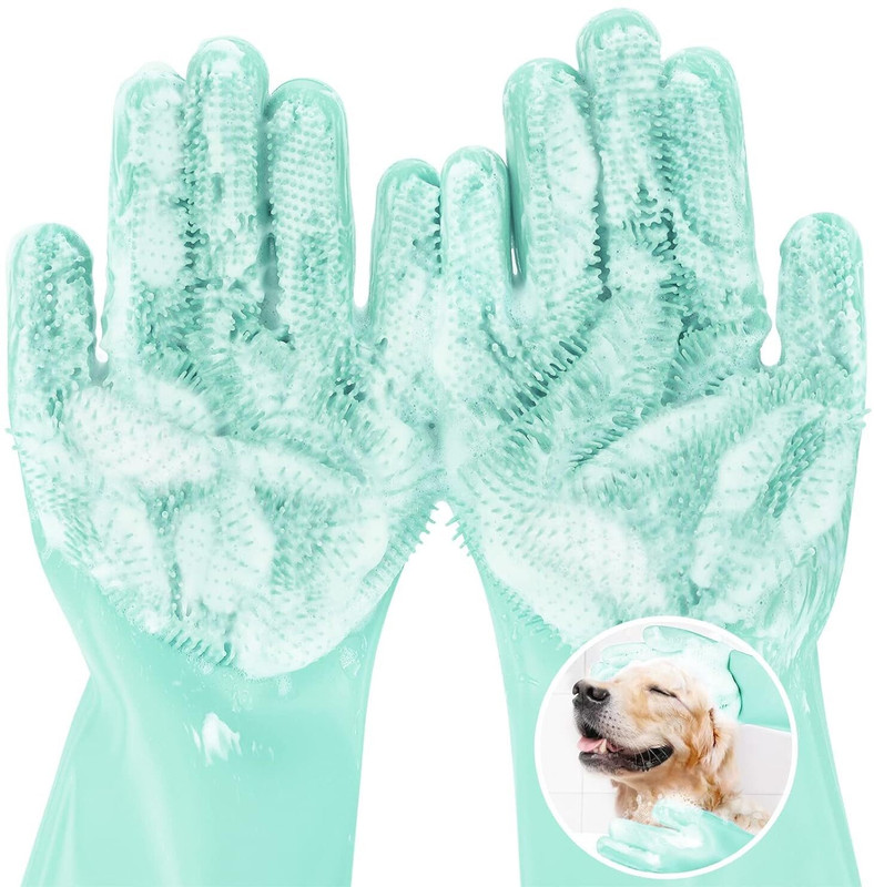 Pet Joy Heat Resistant Pet Bathing Gloves Grooming Gloves for Dog(Green, Large)