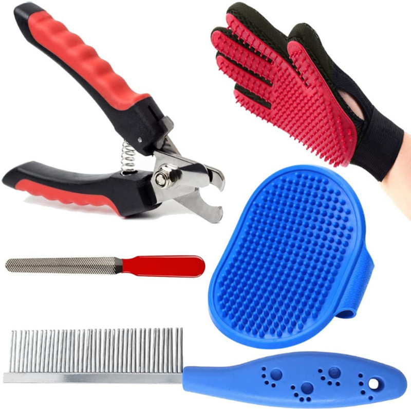 PSK PET MART Nail cutter_5 Finger_Gloves Shampoo brush_Single Side Comb_set Grooming Gloves for Dog & Cat(Multicolor, Fits All)
