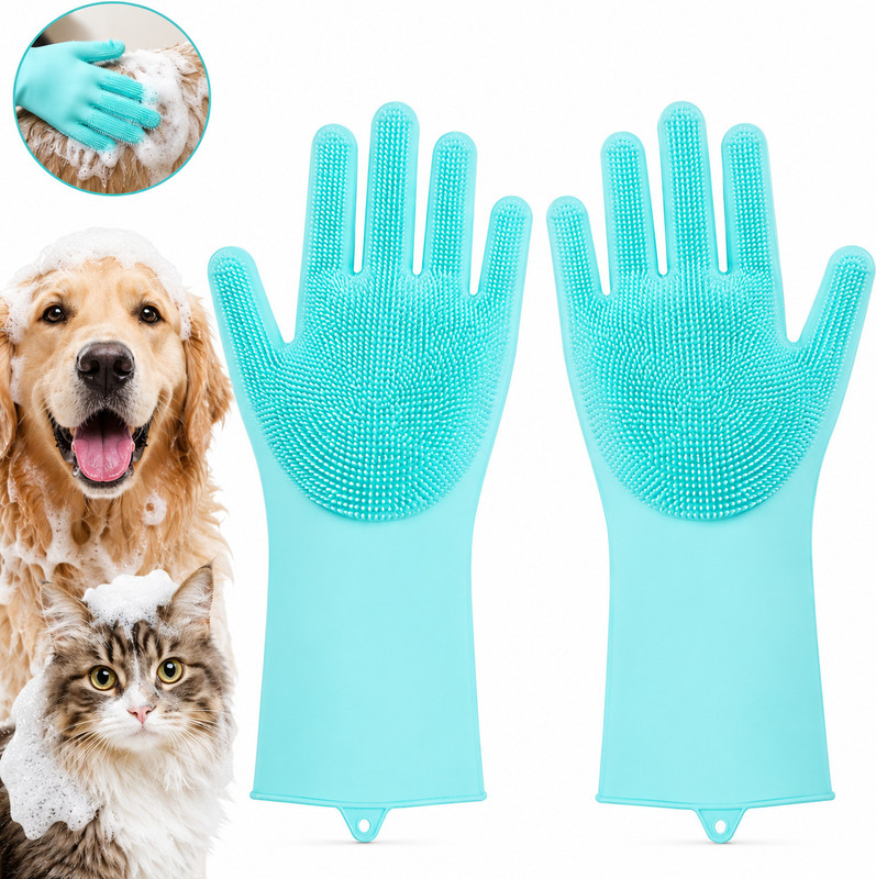 Petmora Silicone Cleaning Gloves Grooming Gloves for Cat, Dog, Dog & Cat, Cow, Horse(Multicolor, Medium)