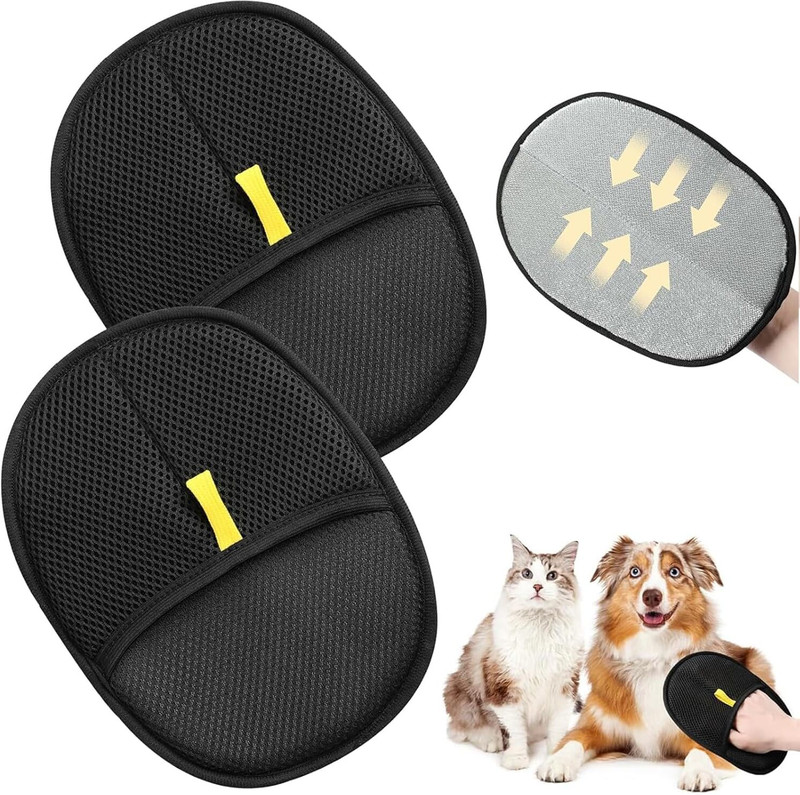 VRTREND Pet Hair Removal Gloves Grooming Gloves for Dog, Cat Healthier skin for pets.VR8 Grooming Gloves for Cat, Dog(Black, Fits All)
