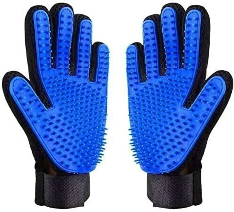 Petfun 2 Deshedding Glove,Enhanced Five Finger Design,Perfect for Dog & Cat(PACK OF 2) Grooming Gloves for Dog & Cat(Blue, Green, Fits All)