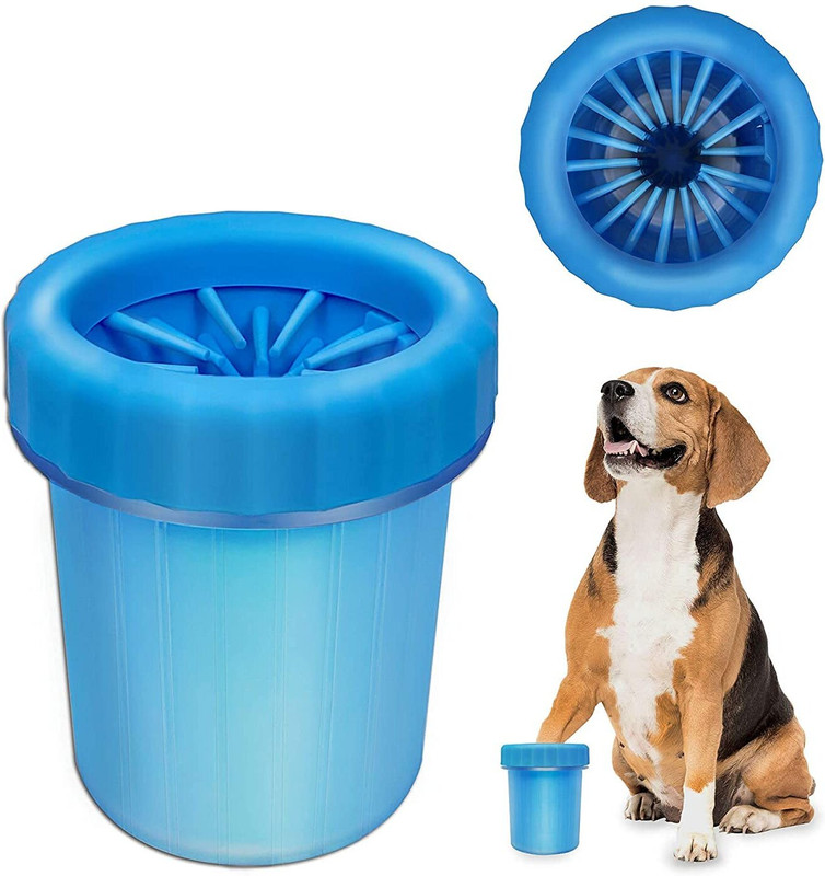 PetFur Dog Paw Cleaner, Portable Washer Cleaning Brush Cup for Wash Away Sediment Grooming Gloves for Dog(Blue, Large)