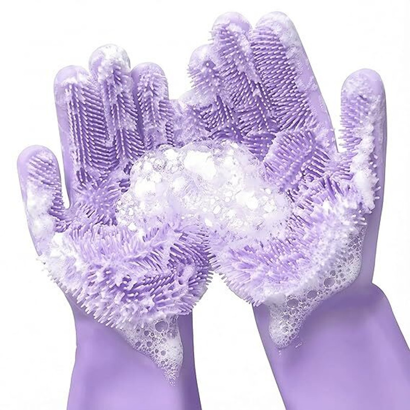 CLAPONE Silicone Pet Grooming Gloves for Bathing, Soft Flexible Bristles Gentle Cleaning Grooming Gloves for Dog & Cat(Purple, Fits All)