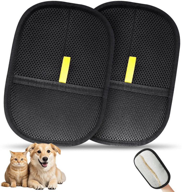 atrmitra 2 Pcs Pet Hair Remover Gloves – Static Hair Catcher Mitt, Fur Remover & Grooming Gloves for Dog & Cat(Black, Fits All)