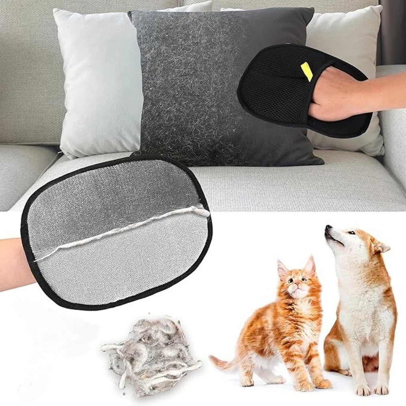 SvmnDecors Reusable Pet Hair Remover Glove Dog & Cat Fur Cleaning Grooming Mitt Grooming Gloves for Dog & Cat(Black, Large)