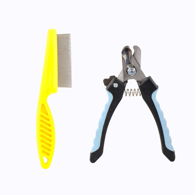 Regiis REGIIS Flea Comb & Nail Cutter Set, Pack of 2 Grooming Gloves for Dog, Cat(Multicolor, Medium)